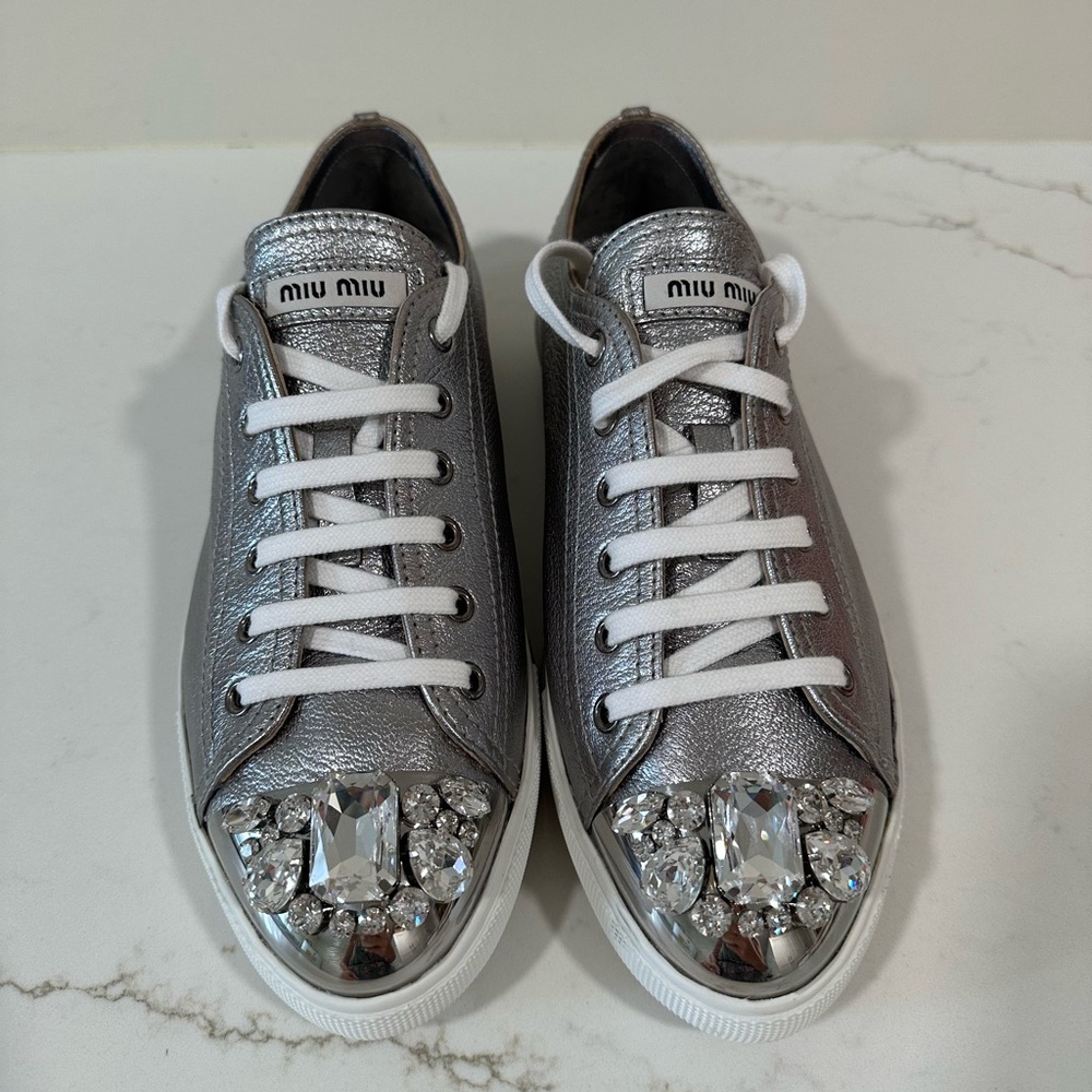 Miu Miu Prada Silver Jeweled Women's Sneakers size 41 new